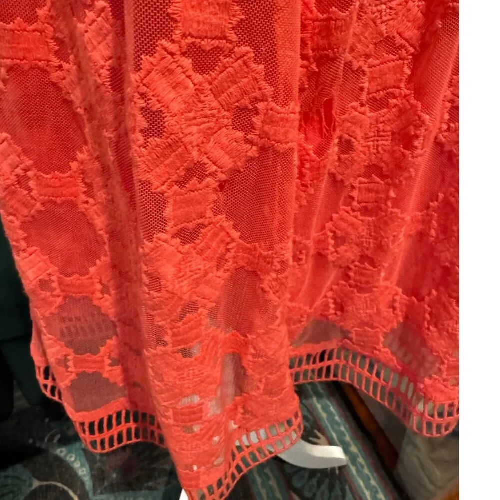 SUNDANCE Romantic Gesture Embroidered Lace Mesh Dress in Coral Sz 2 Orange - Image 9