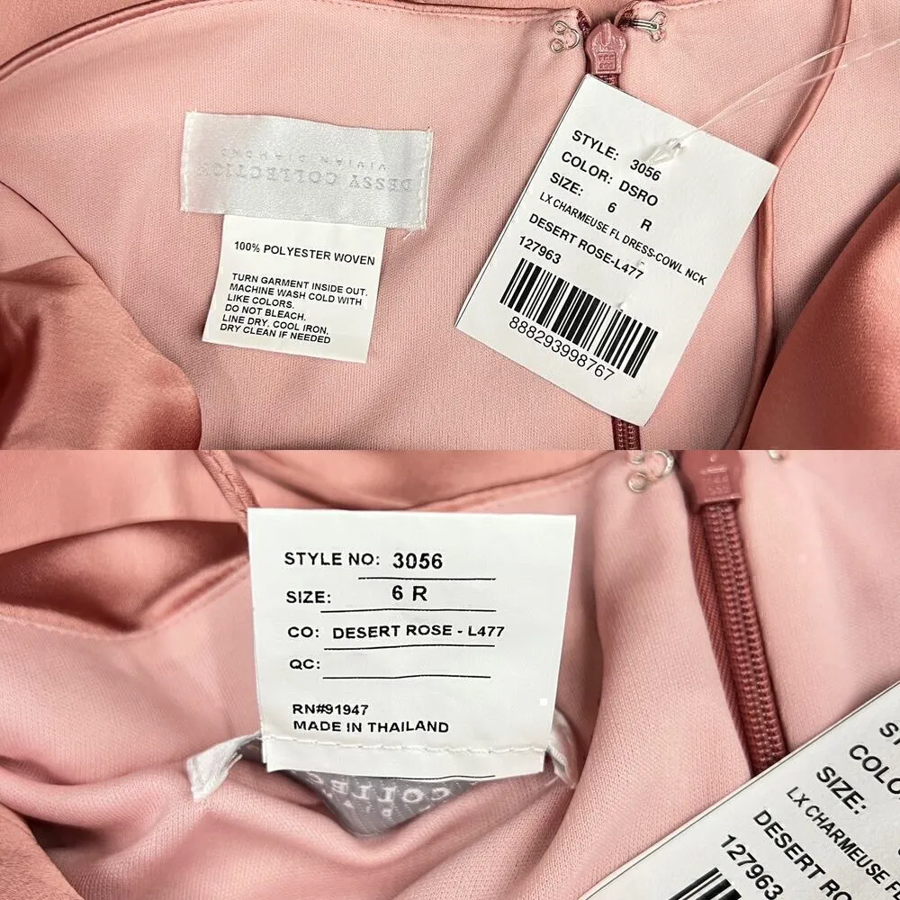 Dessy Collection Cowl Neck Criss Cross Back Satin Maxi Slip Dress 3056 size 6R Pink - Image 3