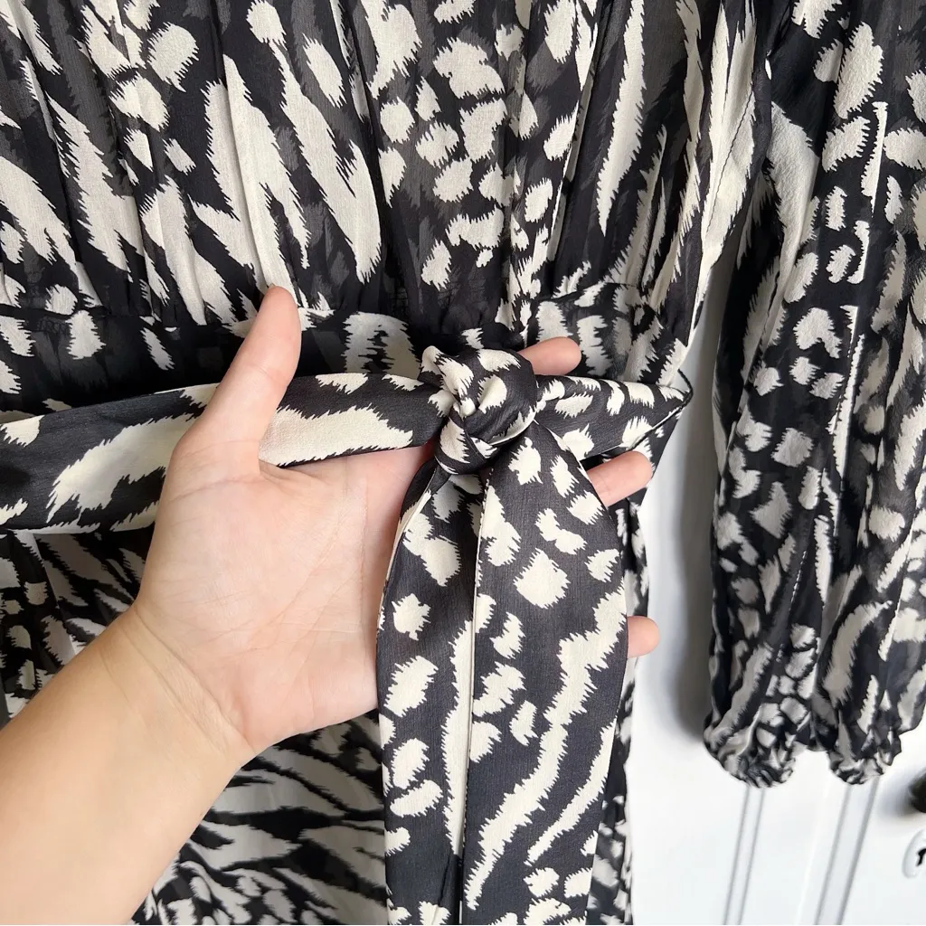 Veronica Beard • Mavis Animal-print Silk-chiffon Midi Dress blouson high low - Image 9