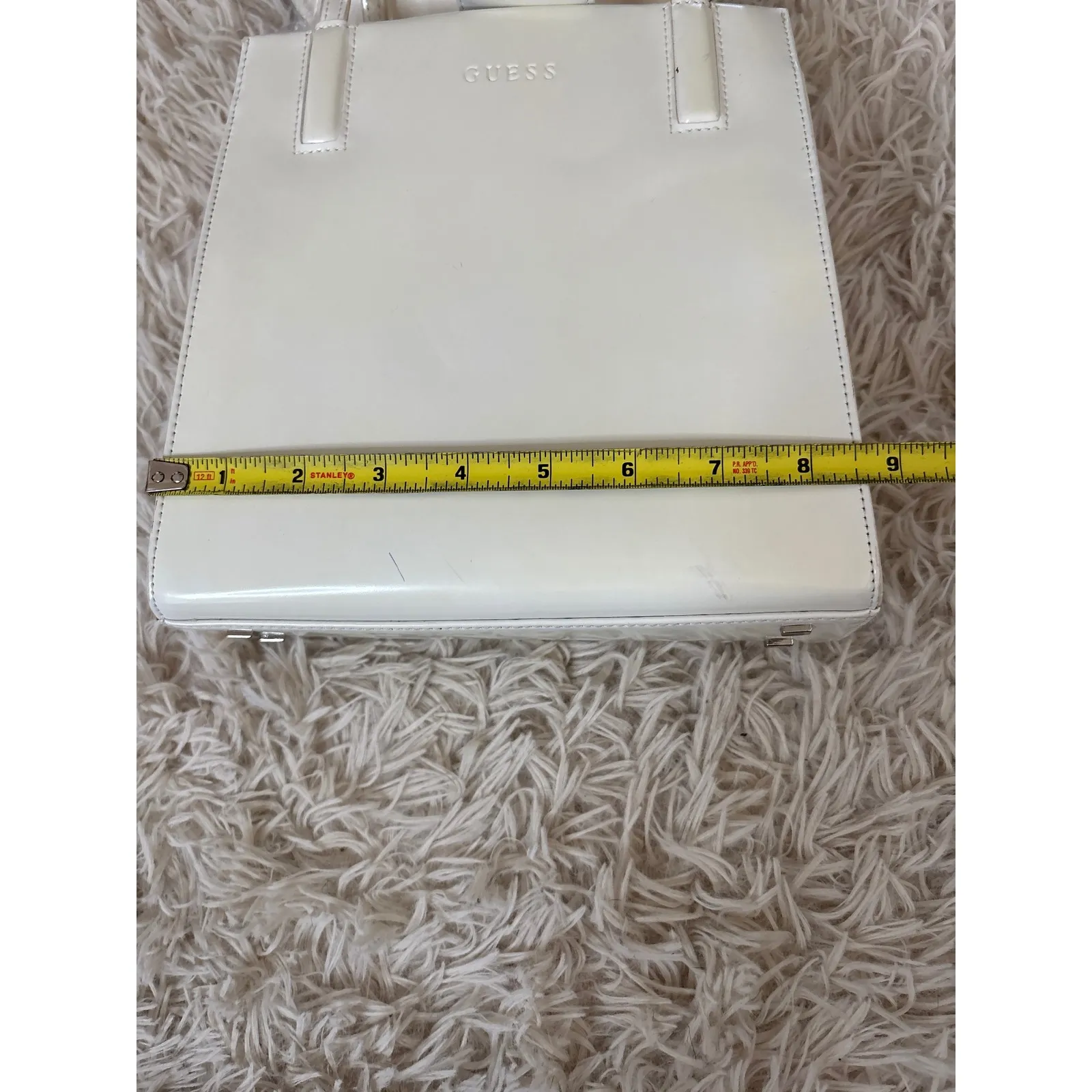 Vintage 1980's y2k GUESS Patent Faux Leather Tote Bag Cream Shoulder Handbag - Image 9