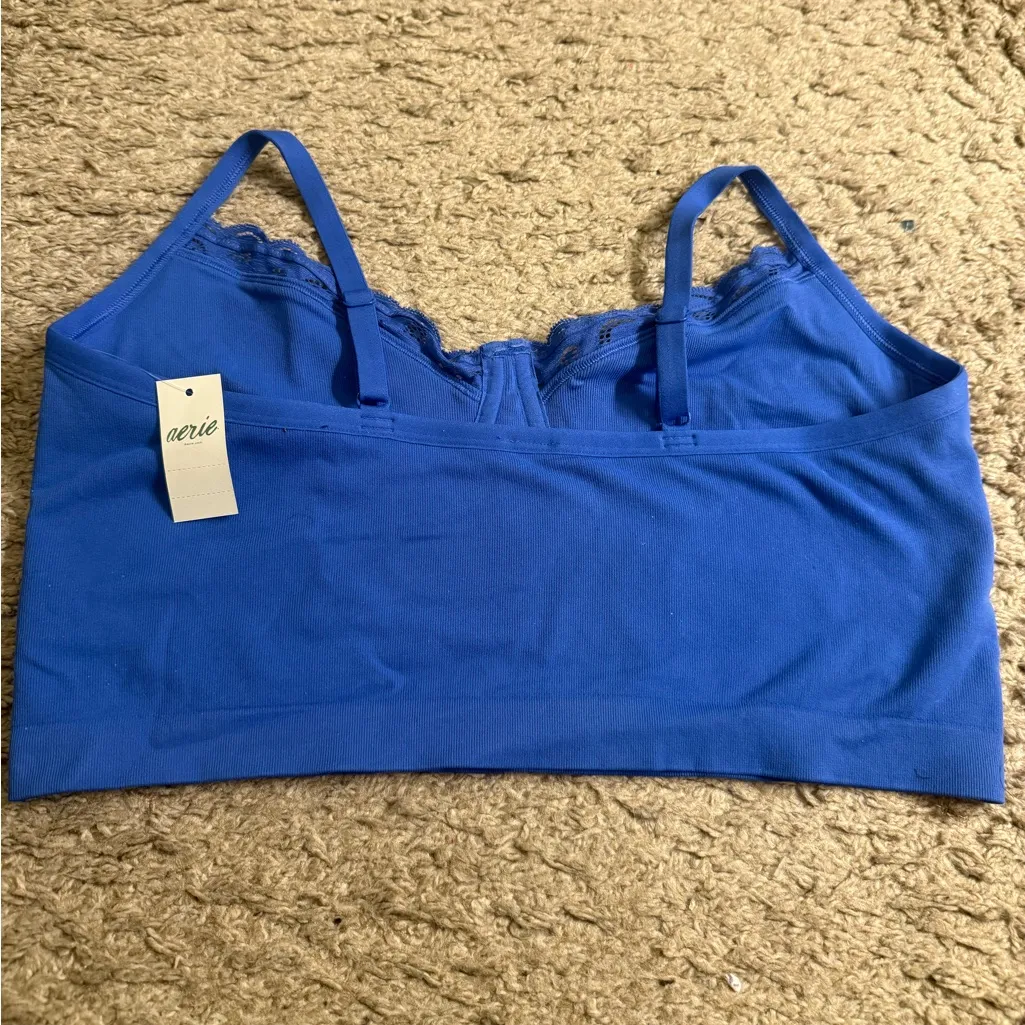 Aerie Blue Superchill Seamless Lace Trim Corset Tank Top Bralette - size XL - Image 2