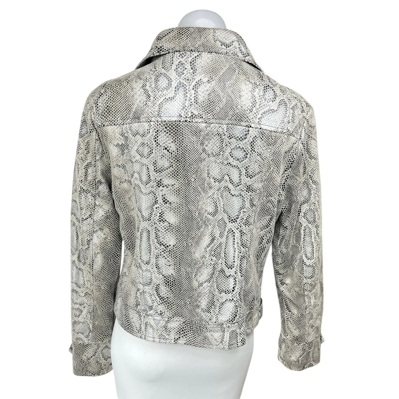 Kut From The Kloth Women Gray Snakeskin Animal Print Zip Up Moto Biker Jacket L - Image 2