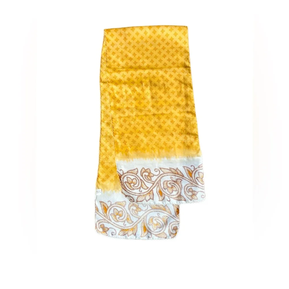 Vintage Yellow Patterned Silk Scarf Organic Scroll - Image 7