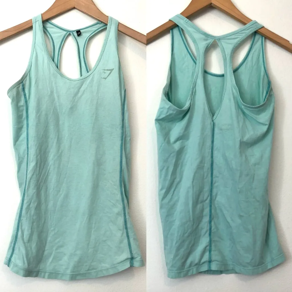 GYMSHARK Tempo Vest Pastel Aqua Blue ish Sleeveless Racerback Cutout Tank Top XS - Image 3