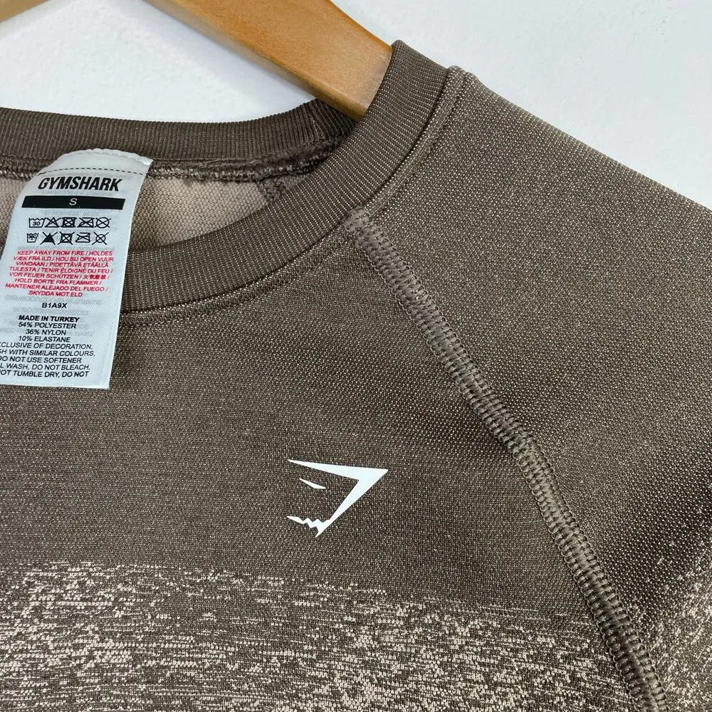 Gymshark Adapt Ombre Lifting Crop Top Long Sleeve Brown geometric Print Womens S - Image 4