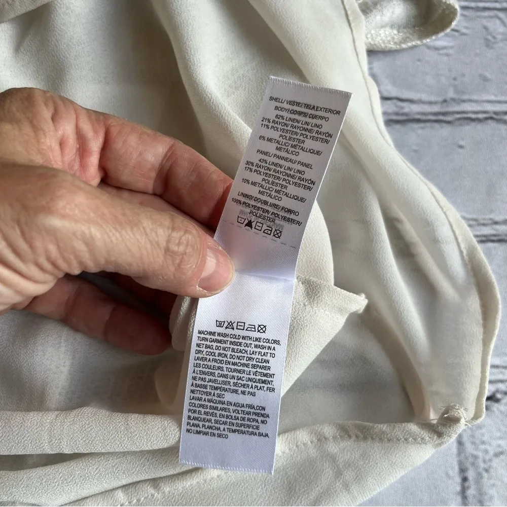 Lucky Brand Gold Metallic Loose Flowy Layered Top Blouse Womens Large Ivory - Image 6