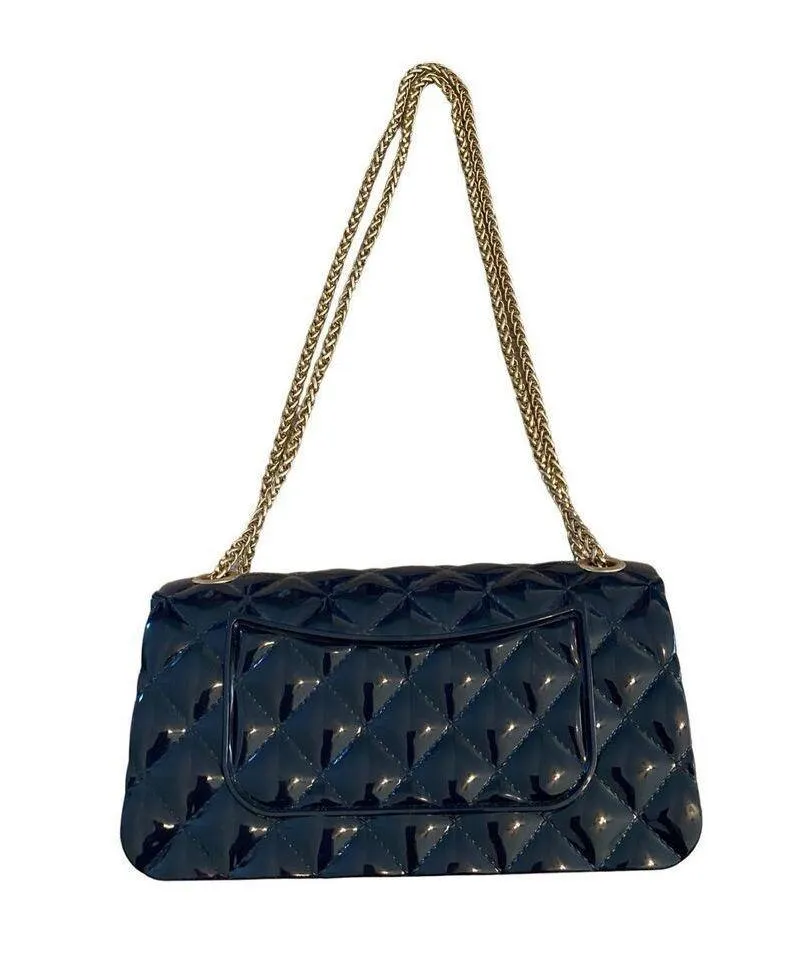 Blue Jelly Quilted Purse Shoulder Bag Turn Lock Closure Gold Tone Chain Shoulder - Image 8