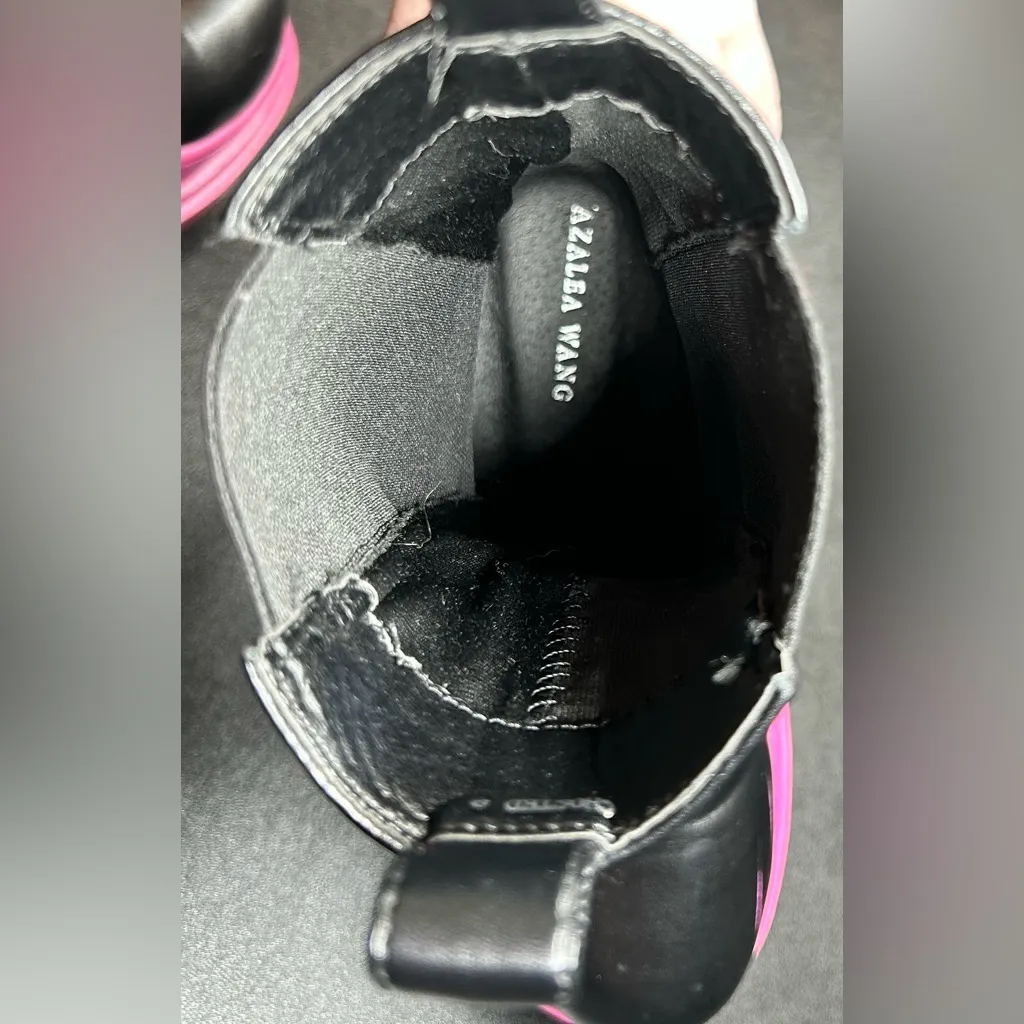 Azalea Wang Size 8 Ghosted Flatform Fuchsia & Black Faux Leather Chelsea Boot - Image 4