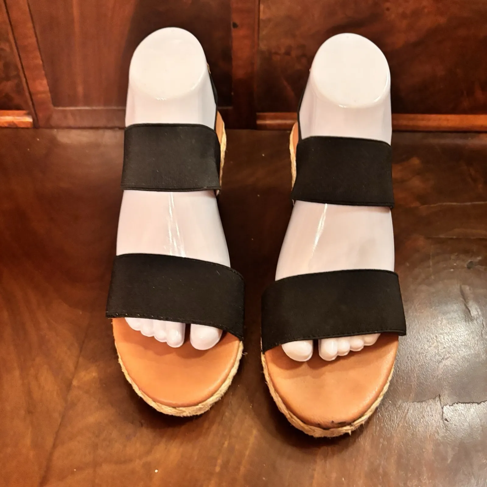 Tommy Bahama Women's Sakura Espadrille Wedge Sandals Black Elastic Straps 7.5 - Image 3