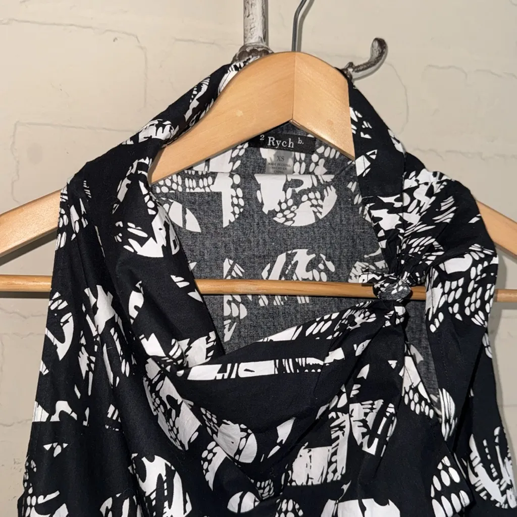 2 b Rych tunic Black White Sleeveless Dress abstract fish print XS NEW resort - Image 2