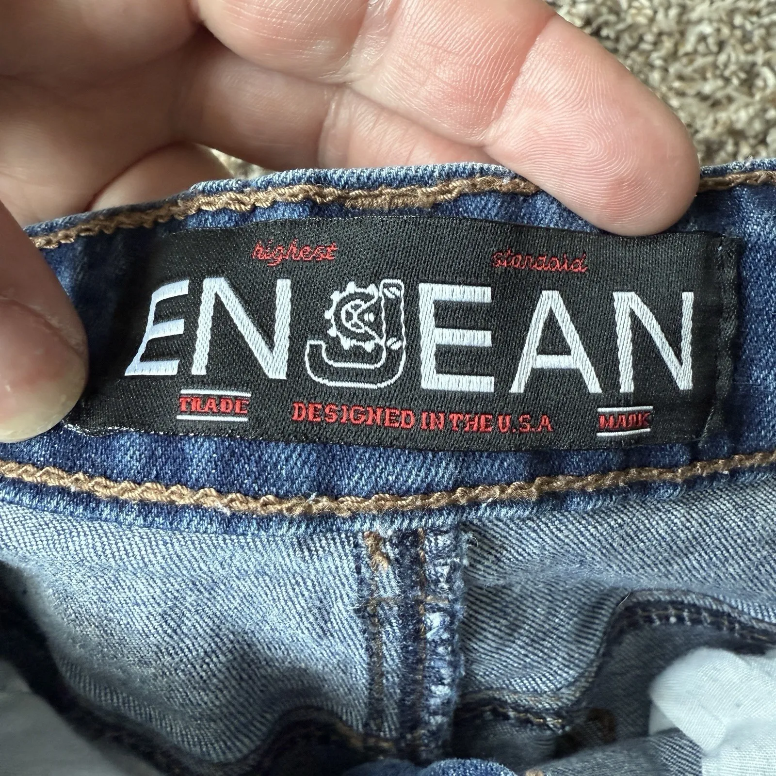 Enjean Denim Shorts Women Large Distressed High Waisted Summer Rolled Hem Grunge Blue - Image 3