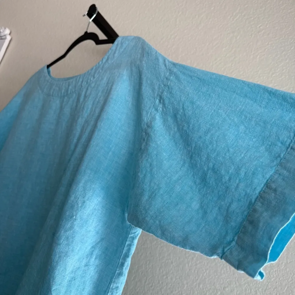 J Jill Linen Wide Cut Top Blue Large Relaxed Beach Lagenlook Vacation Summer - Image 2