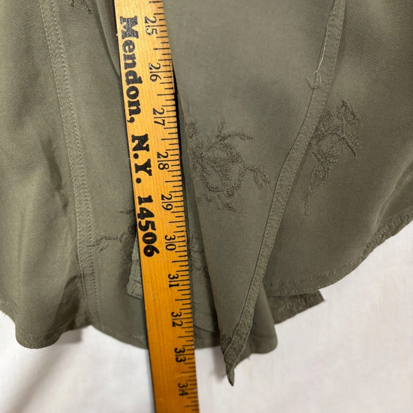 Knox Rose Embroidered Rayon Open Front Jacket Womens L Olive Green Boho Chic Earthy - Image 8