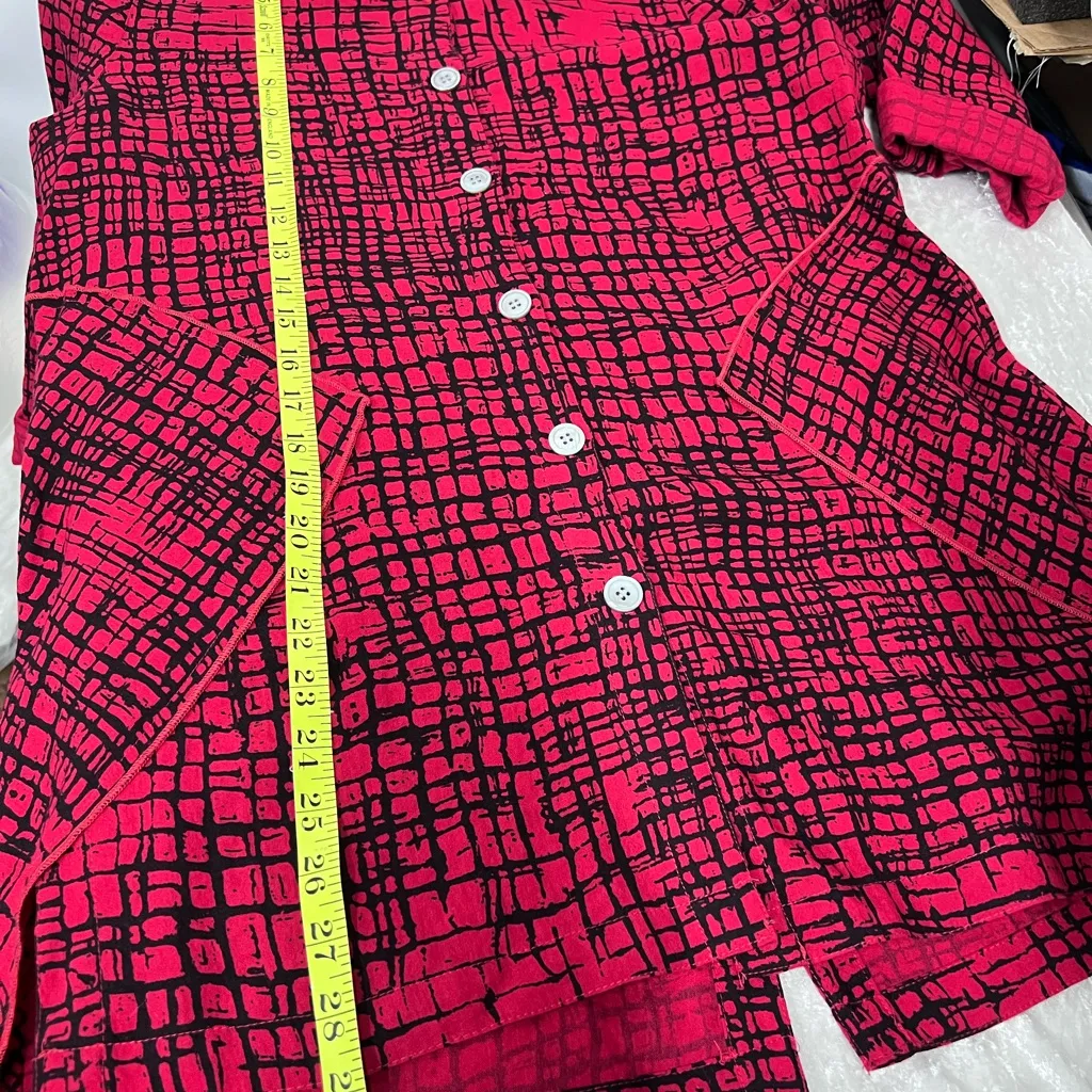 John Mark S Red Black Button-Down Shirt window pane long sleeve roll up tab - Image 6