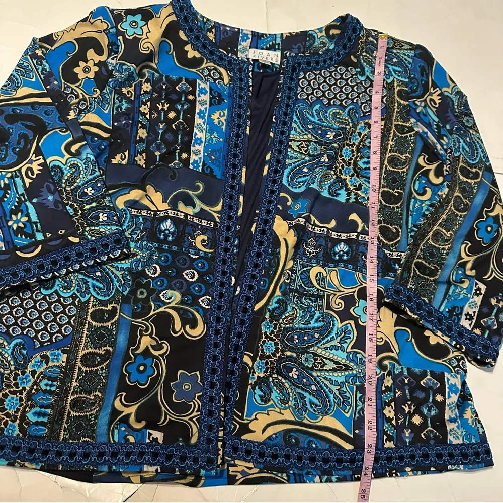 Joan Rivers Women's 1X Moroccan Flair Knit Open Front 3/4 Sleeve Office Blazer - Image 3