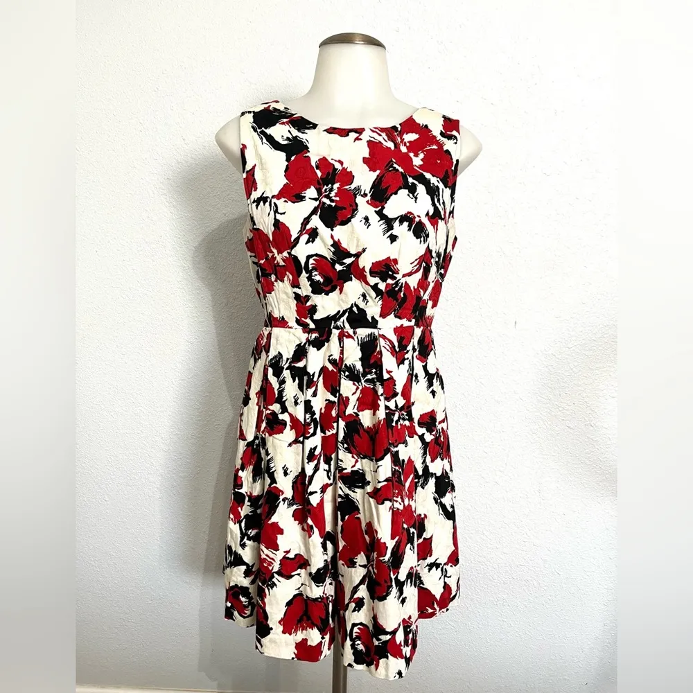 Esley Anthropologie Floral Cotton A-Line Sleeveless Dress Red Size Medium - Image 2