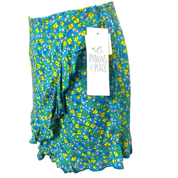 NWT Women’s Patrons Of Peace Boutique Skort Blue Floral Ruffled Size Medium - Image 2