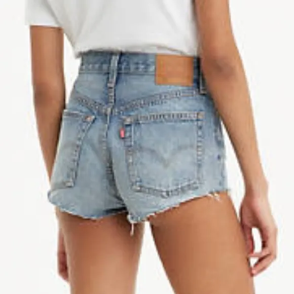 Levi’s Premium 501 High Rise Cut Off Micro Jean Shorts: Teeny Weeny Medium Wash - Image 2