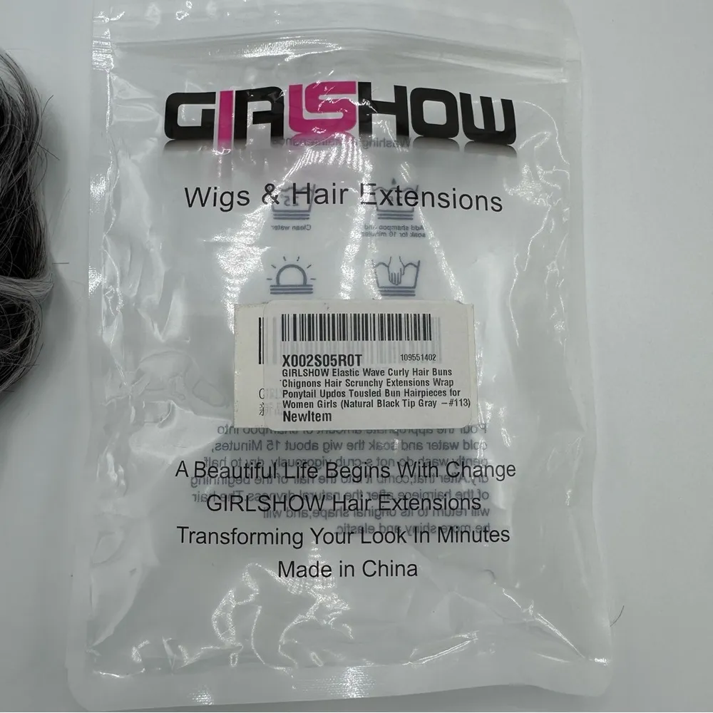 Black Grey White Messy Hair Bun Scrunchie or Chignon - Image 4