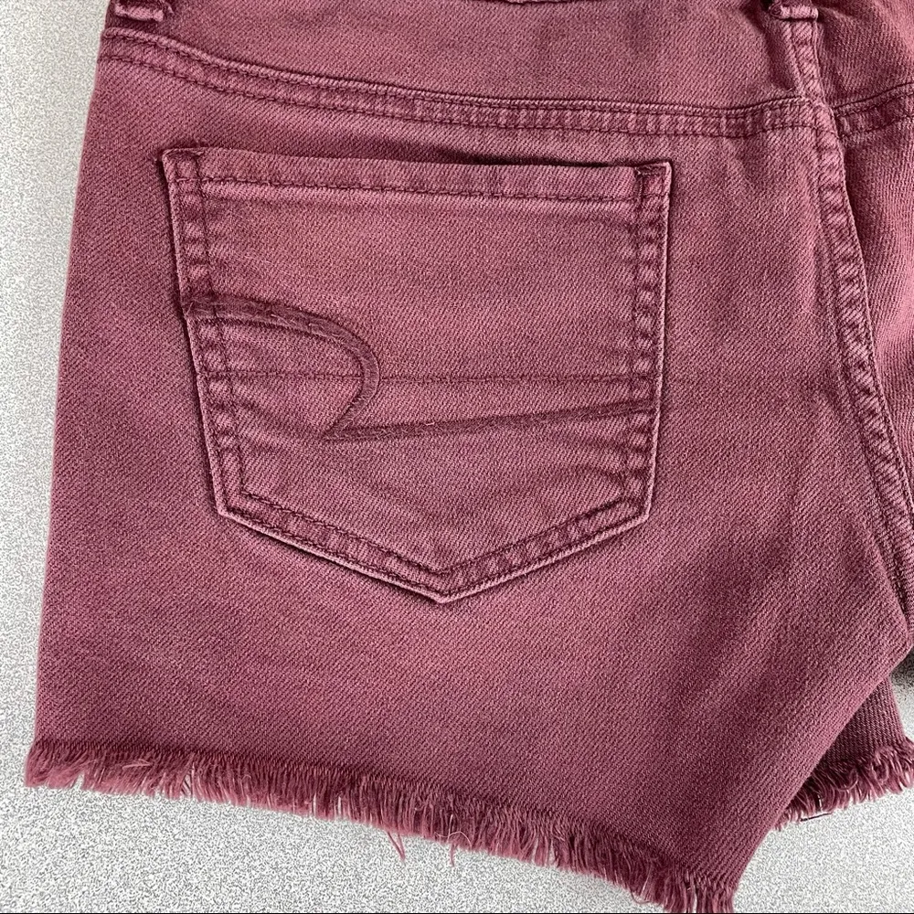 American Eagle Maroon Frayed Hem Shorts - Image 10
