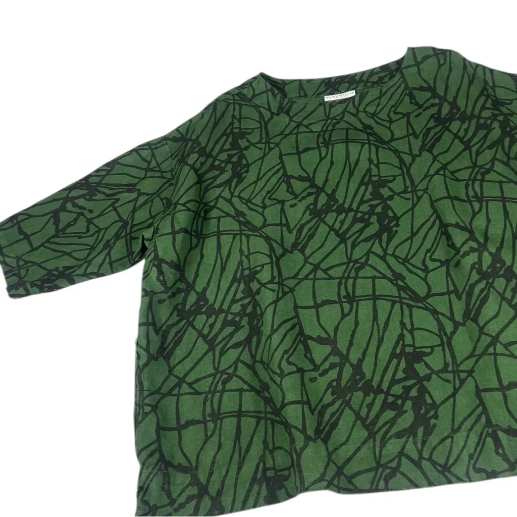 Bryn Walker Lagenlook Abstract Print Oversized Linen Blouse Top - Image 6