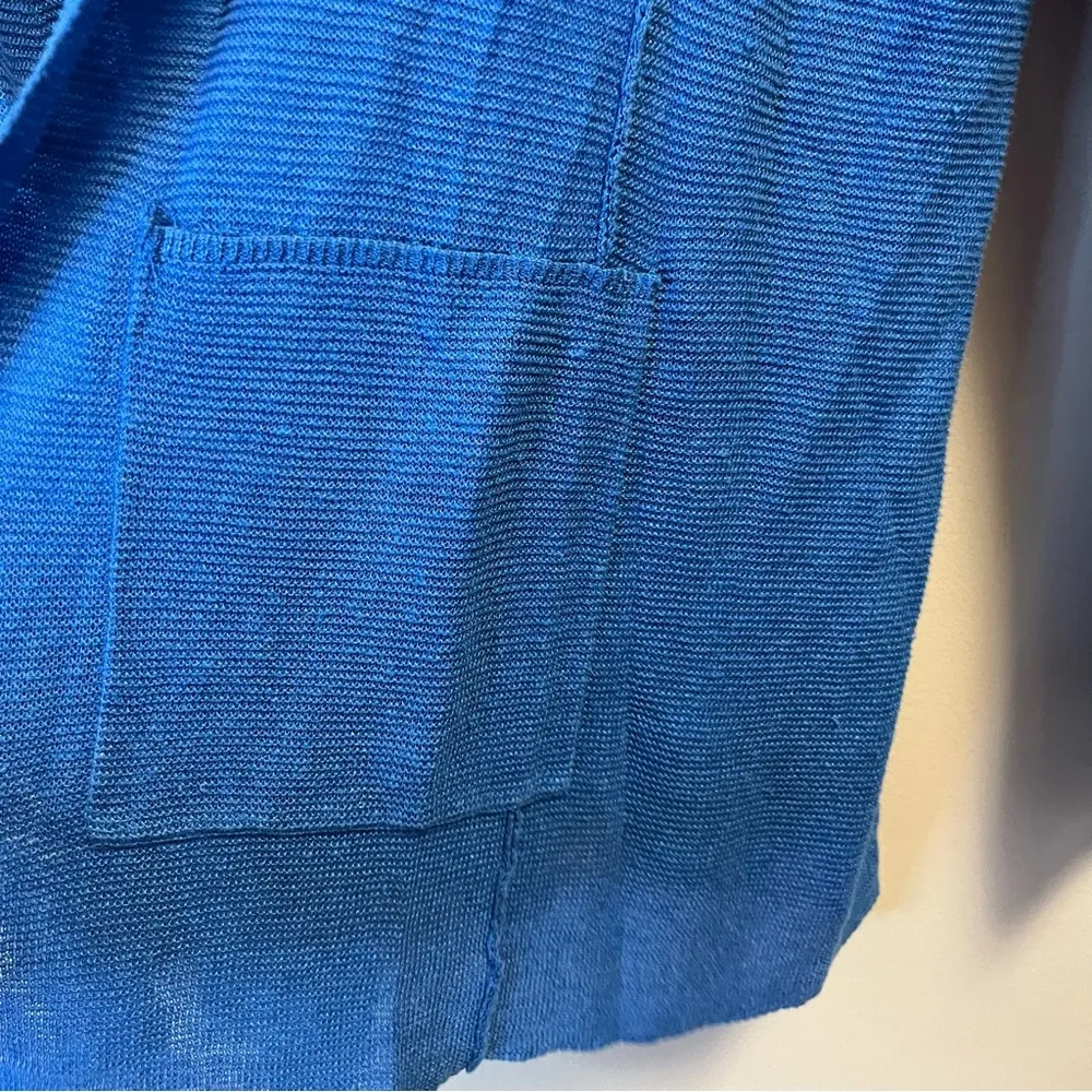 Eileen Fisher Cardigan 100% Organic Linen Cobalt Blue Open Front Knit Sz L EUC - Image 5