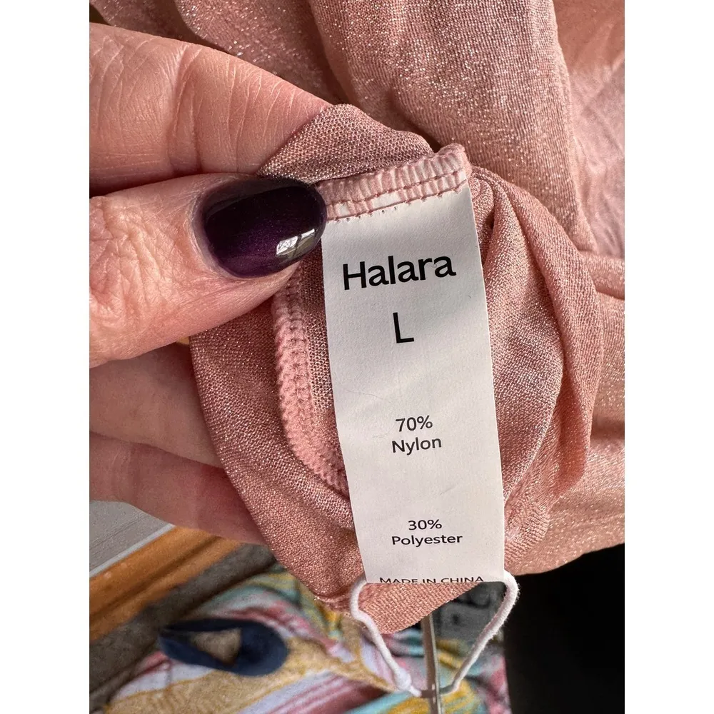 HALARA XL Shimmer Rose Pink Twist Front Mesh Gym Athleasure Night Out Top - Image 6