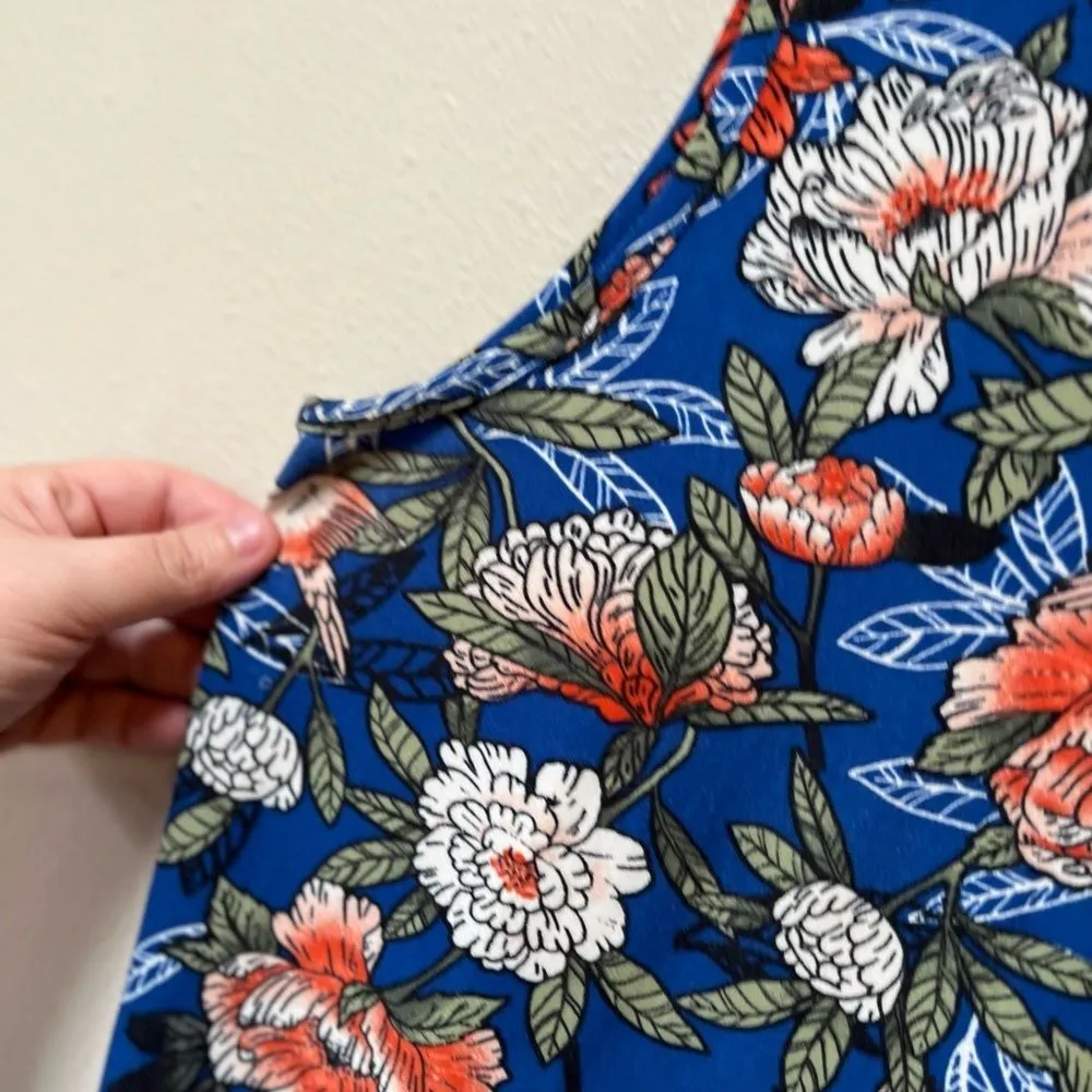 Derek Heart Blue Pink Floral Sparrow Print Dress • Boho Mini Flowy M - Image 6