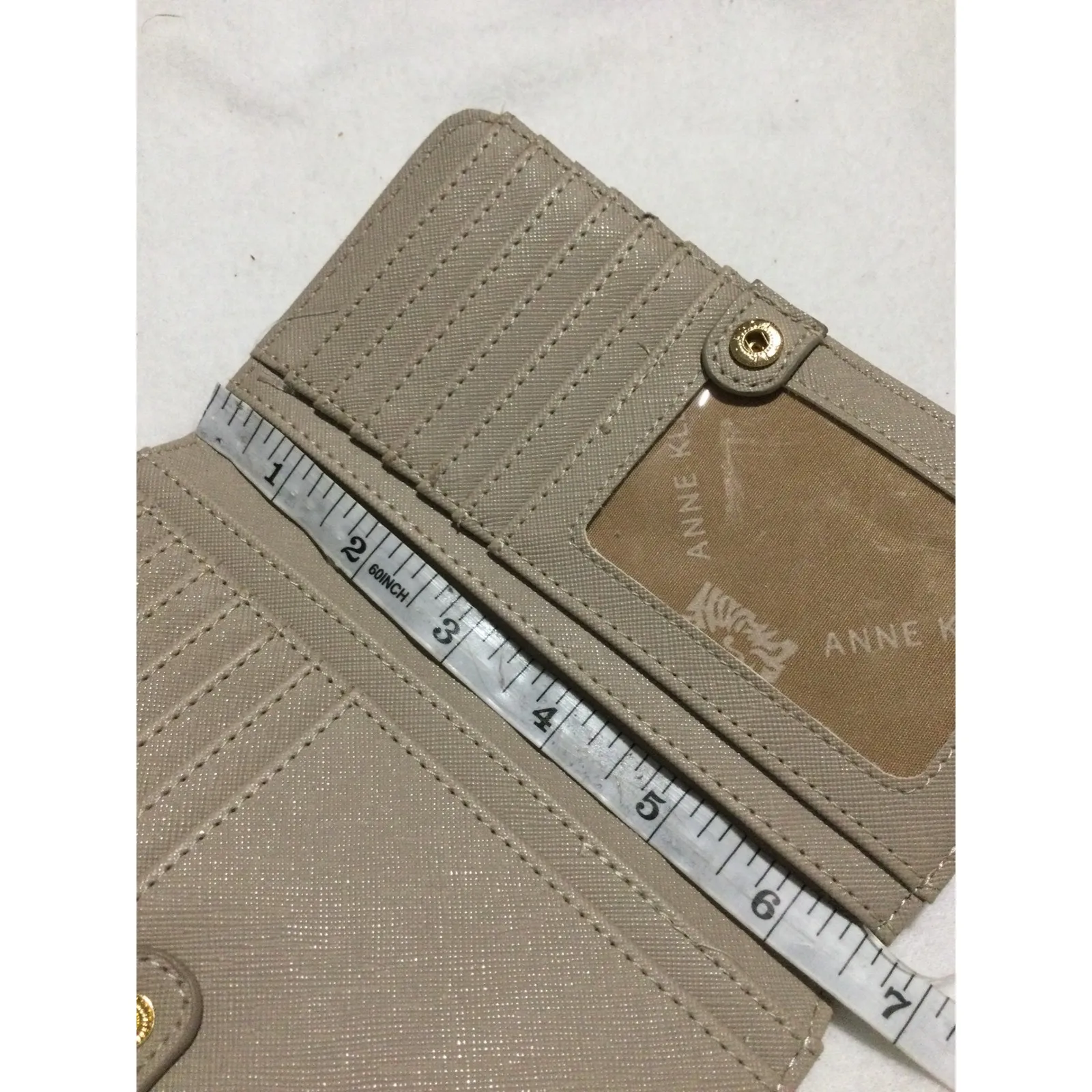 Anne Klein AK Logo Print Wallet Snap Closure Card‎ Holder Beige - Image 7