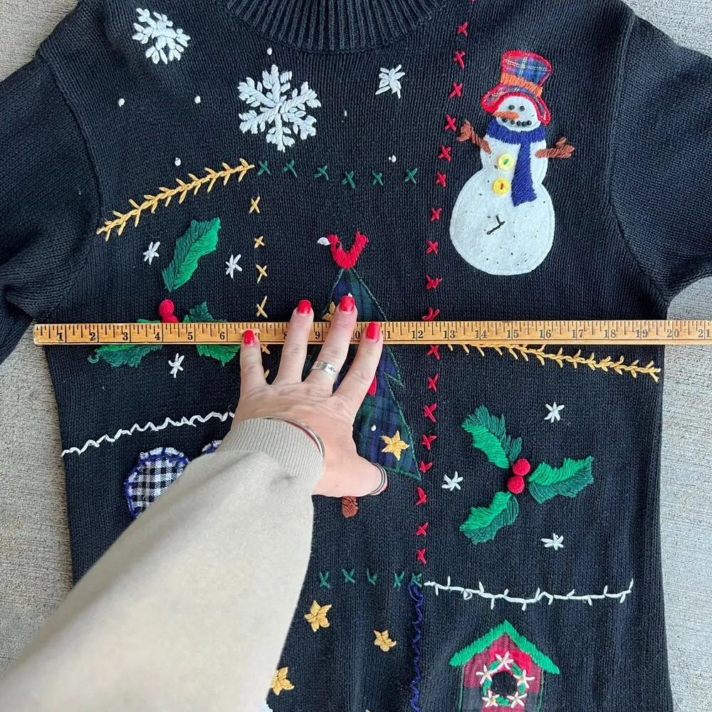 Vintage 90s Victoria Jones Ugly Christmas Sampler Sweater Tunic Mock Neck MEDIUM - Image 7