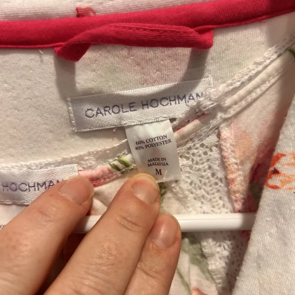 CAROLE HOCHMAN Robe‎ And Nightgown Set Women’s Size Medium Carnation Bouquet White - Image 12