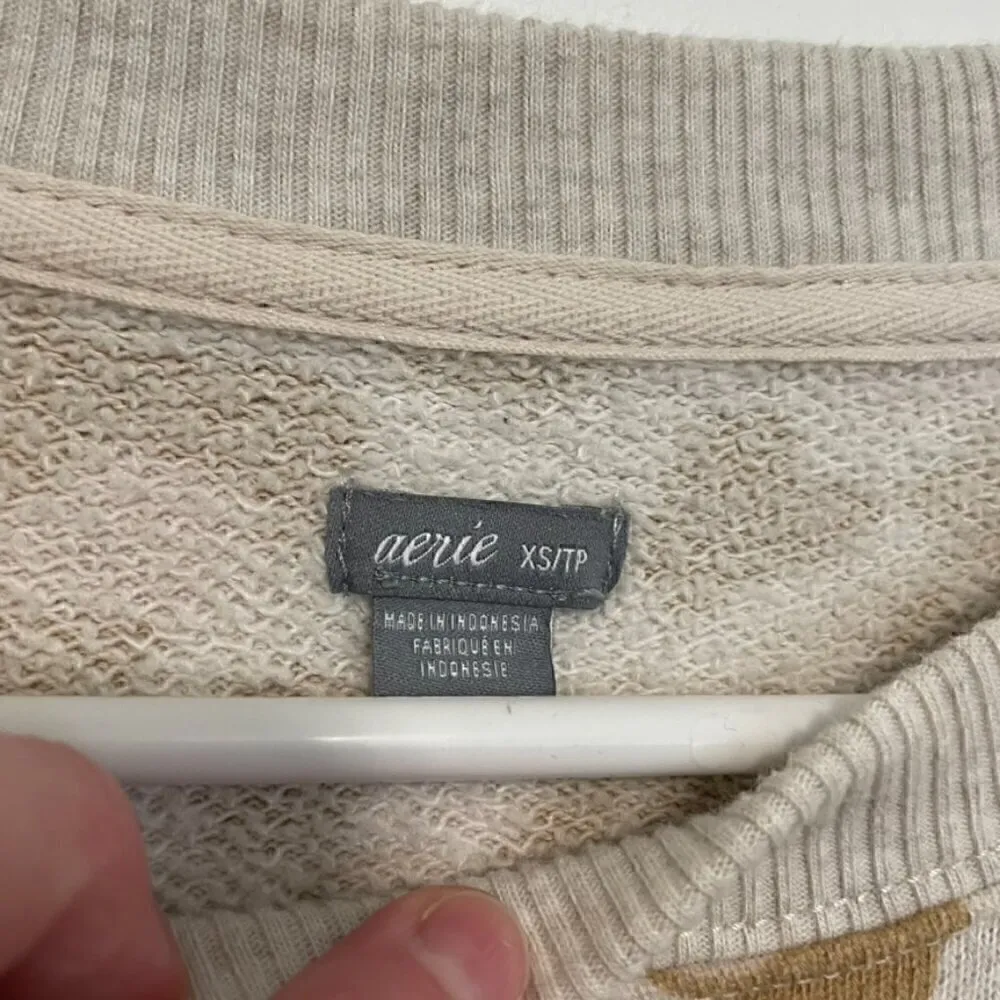 AERIE AMERICAN EAGLE Oversized Desert Sweatshirt Cream Tan Leopard Cheetah Tunic - Image 5