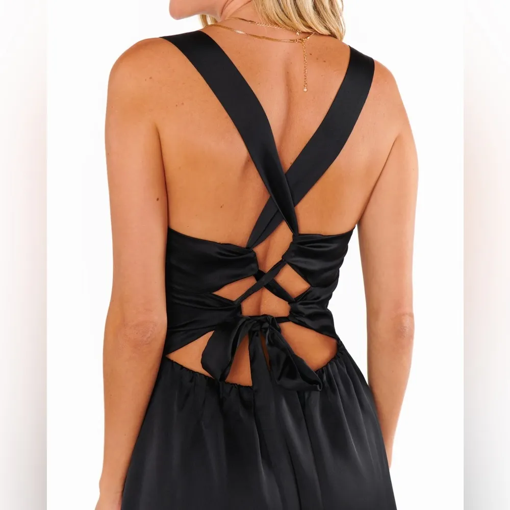 Show Me Your MuMu Mina Midi Dress Black Luxe Satin Women’s Sz S - Image 5