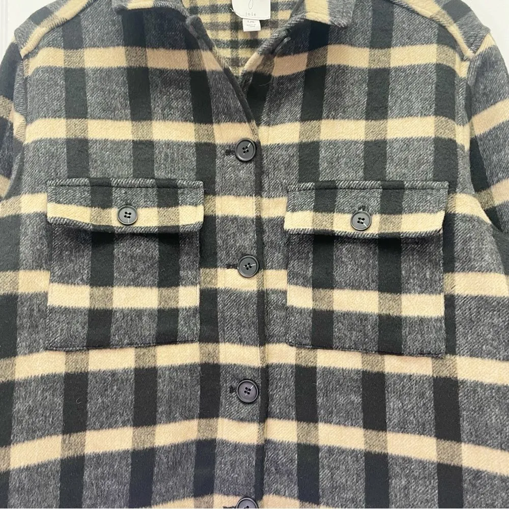 Joie Plaid Brushed Flannel Jacket Shacket Black & Tan Plaid Check Size Large - Image 5