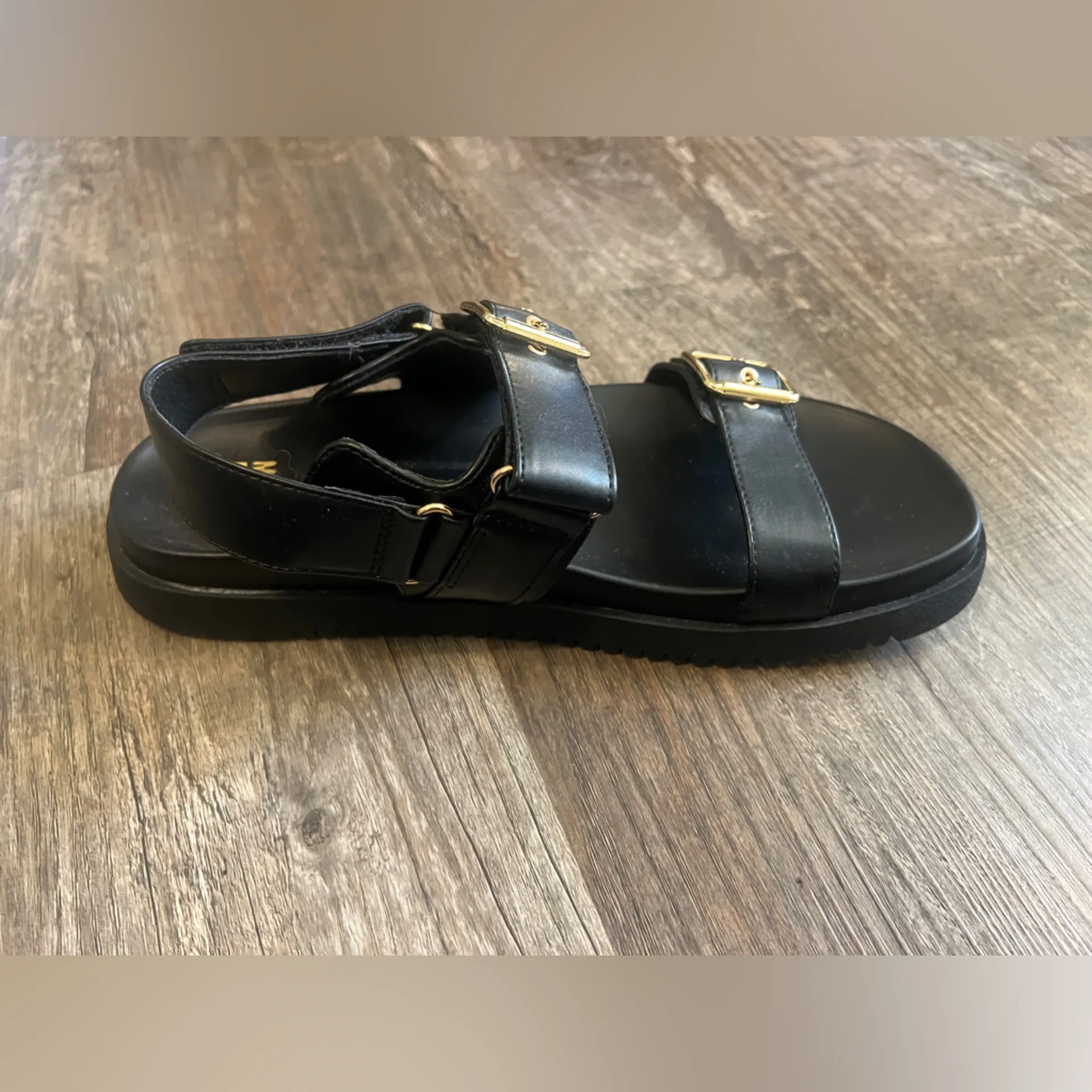Madden NYC Black Sandals with Gold Buckles Size 9 - Image 5