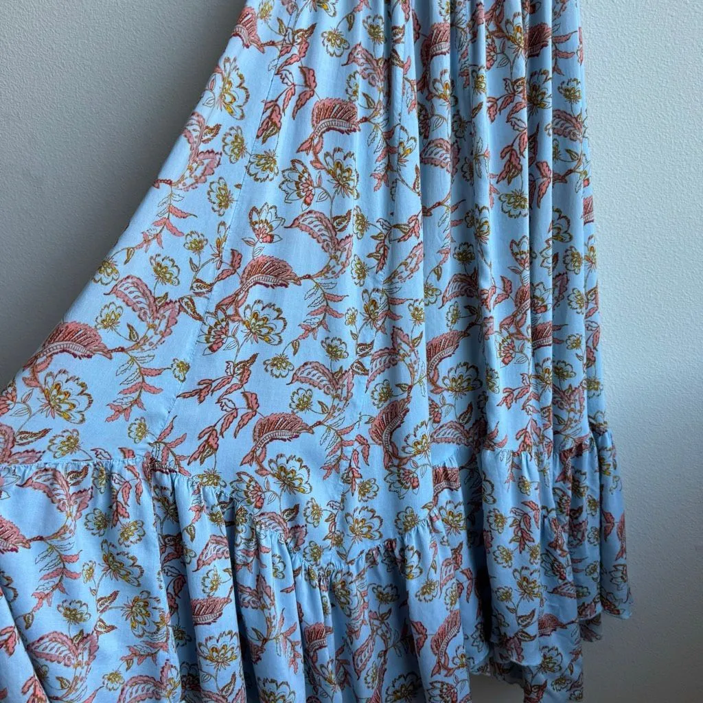 Free People Dress Women XS Blue Heat Wave Floral Smocked Asymmetrical Boho Fairy - Image 8