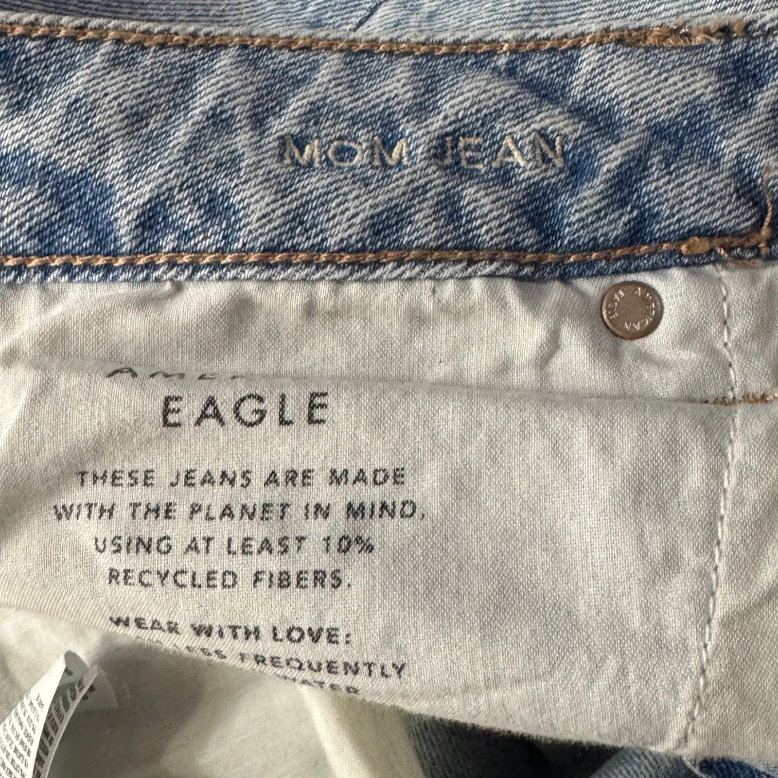 American Eagle SZ 14 Strigid Mom Jeans Super Hi-Rise Distressed Rips Frayed Hems - Image 14