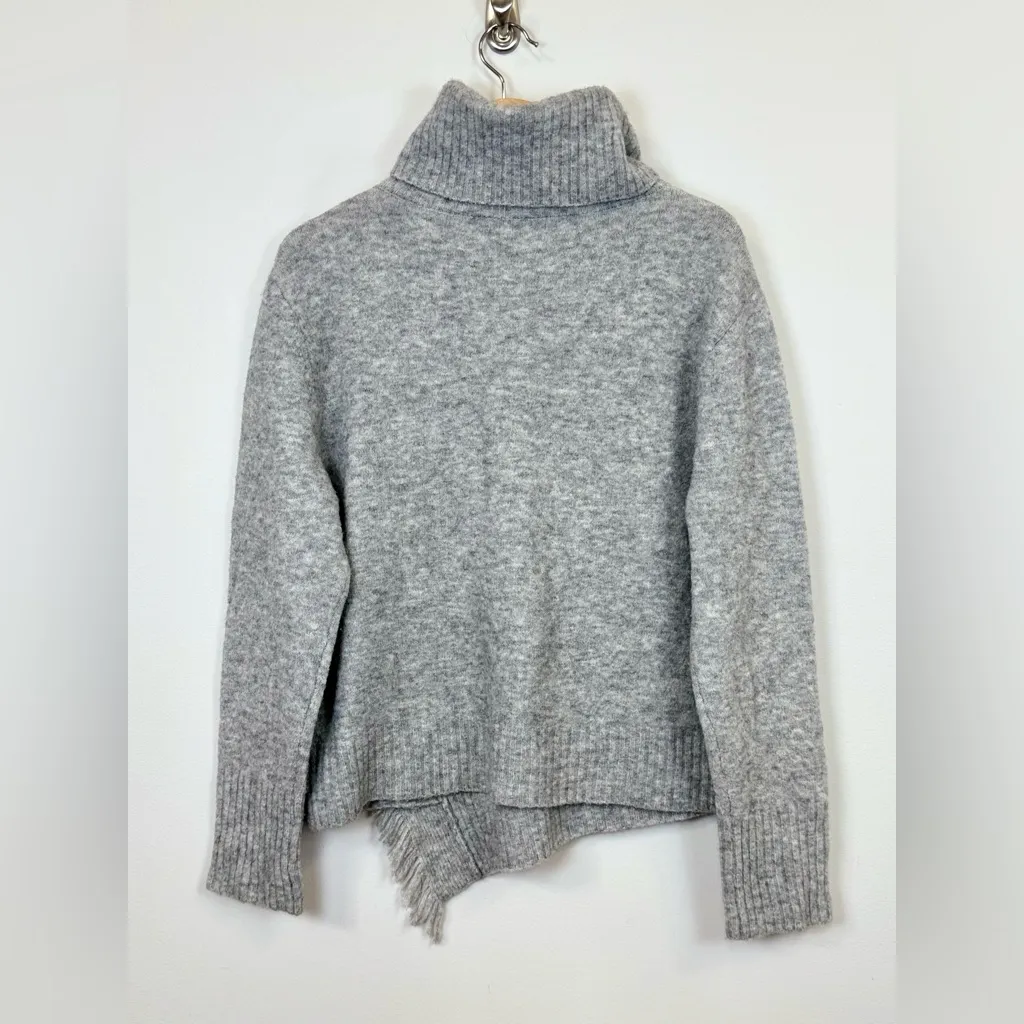 3.1 PHILLIP LIM Fringe Overlap Turtleneck Sweater Heather Gray Alpaca L - Image 5