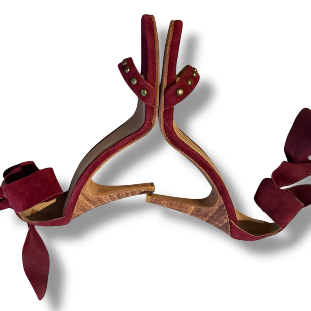 Ulla Johnson Bianca Studded Suede Sandals Women’s Size 37 Oxblood Wrap Heel - Image 4