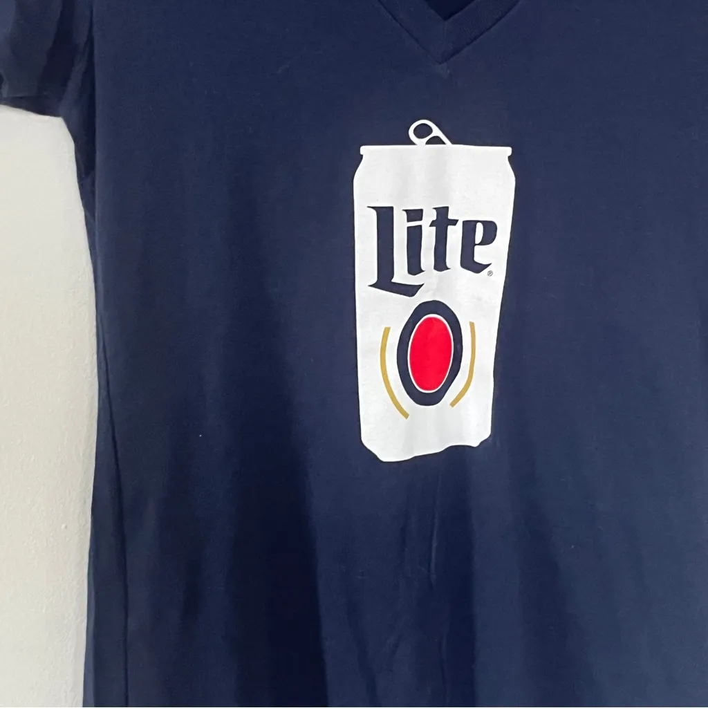 Bella Canvas Deep Blue Miller Light Beer Can V-Neck Tee - Image 3