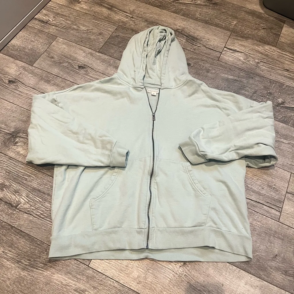 Aeropostale Women’s 2XL Light Green / Blue Sweatshirt Hoodie w/ Pockets Zip Up - Image 2