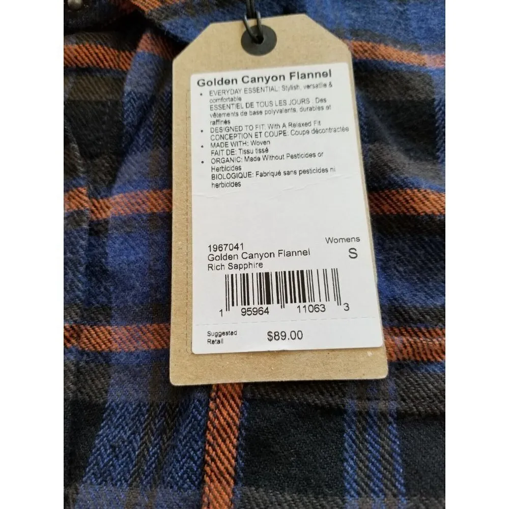 PRANA Women's Golden Canyon Flannel Shirt 100% Organic Cotton Rich Sapphire Sz S - Image 8