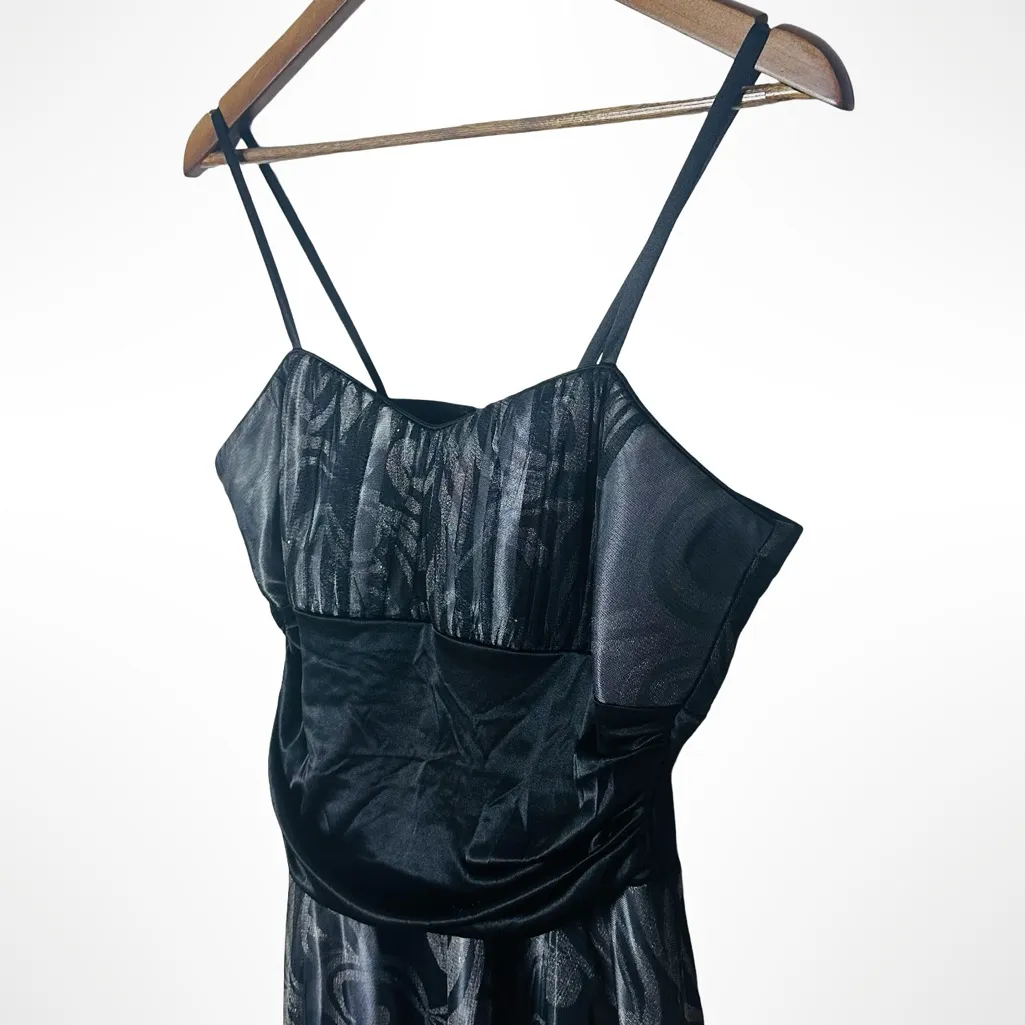 Y2K Black Sheer Overlay Spaghetti Strap Mini Cocktail Dress 12 Whimsigoth Fairy - Image 3