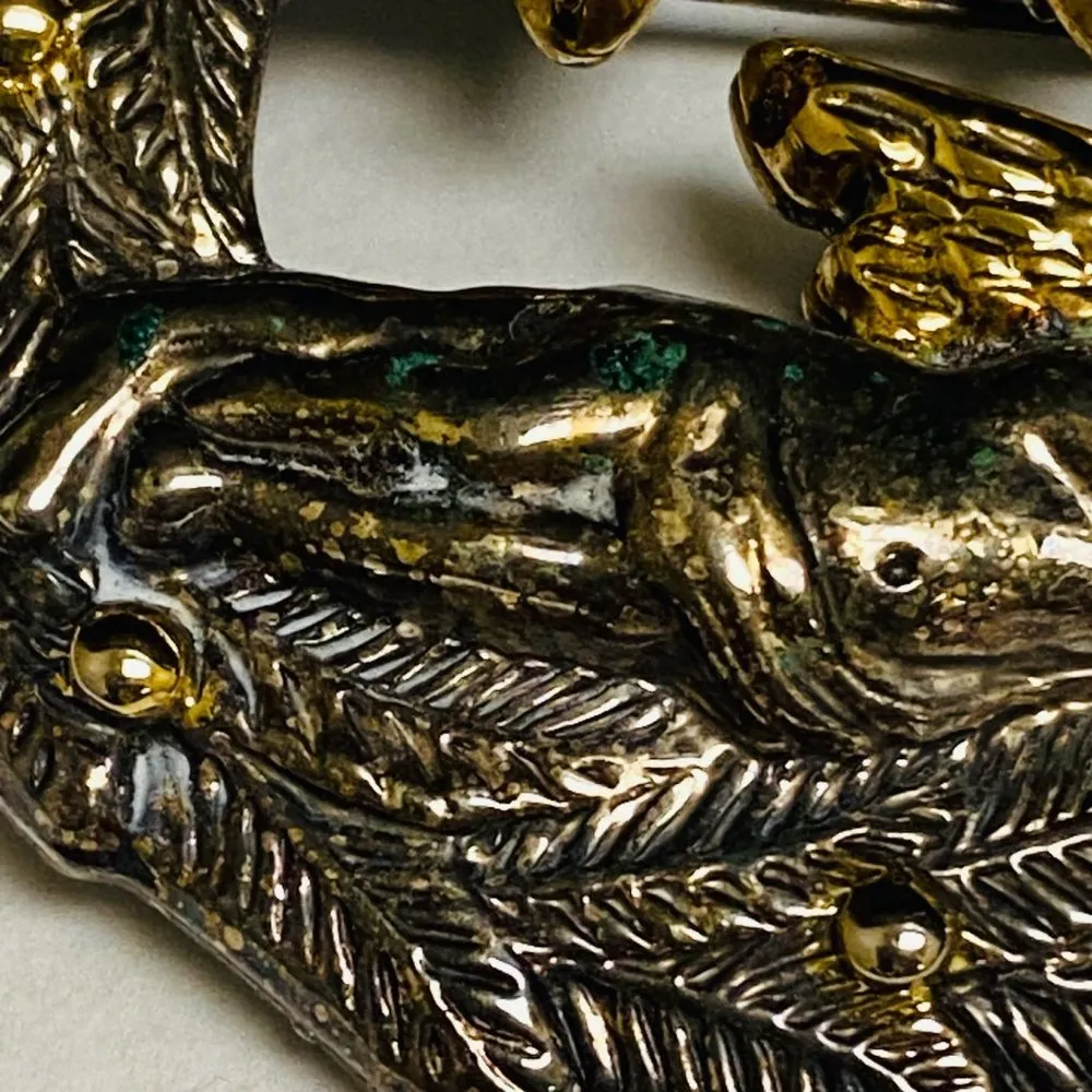 Christmas Pin Brooch Pendant BEST Wreath Sleeping Angel Cherub Baby Two Toned Gold - Image 5