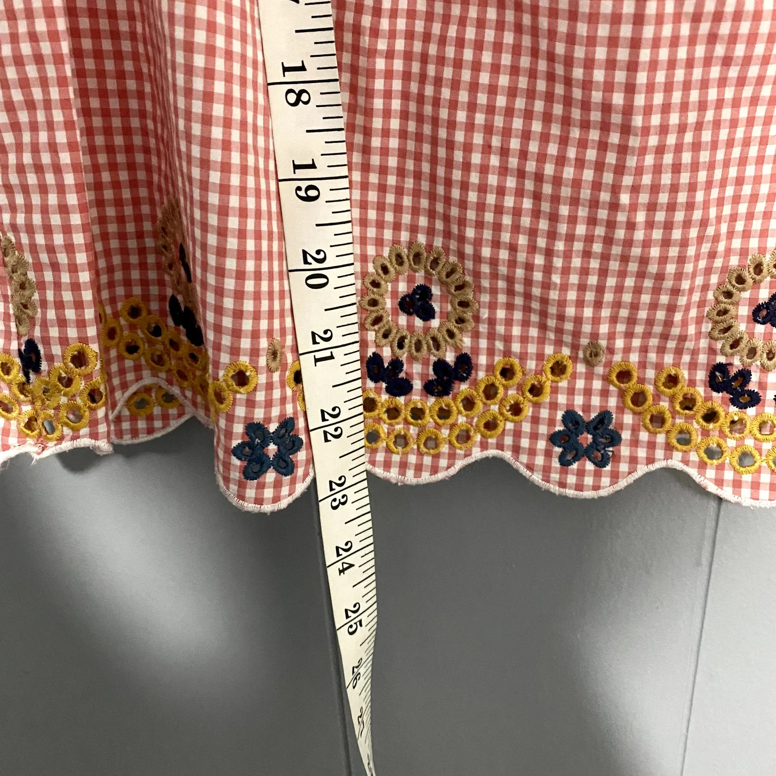 Madewell Red Embroidered Gingham Scalloped Hem Preppy Cottagecore Tank Top S - Image 6