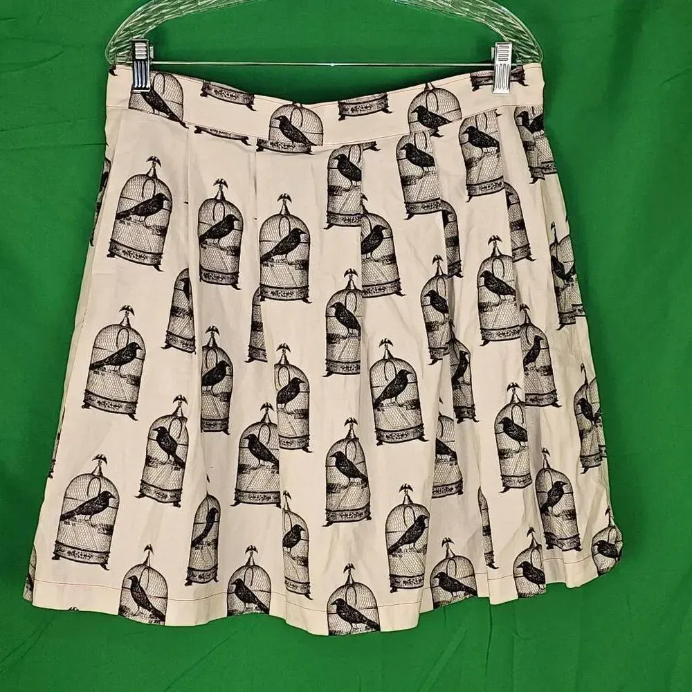 Beebop & Wally Womens‎ White Black Raven Pleated Skirt Large - Image 2