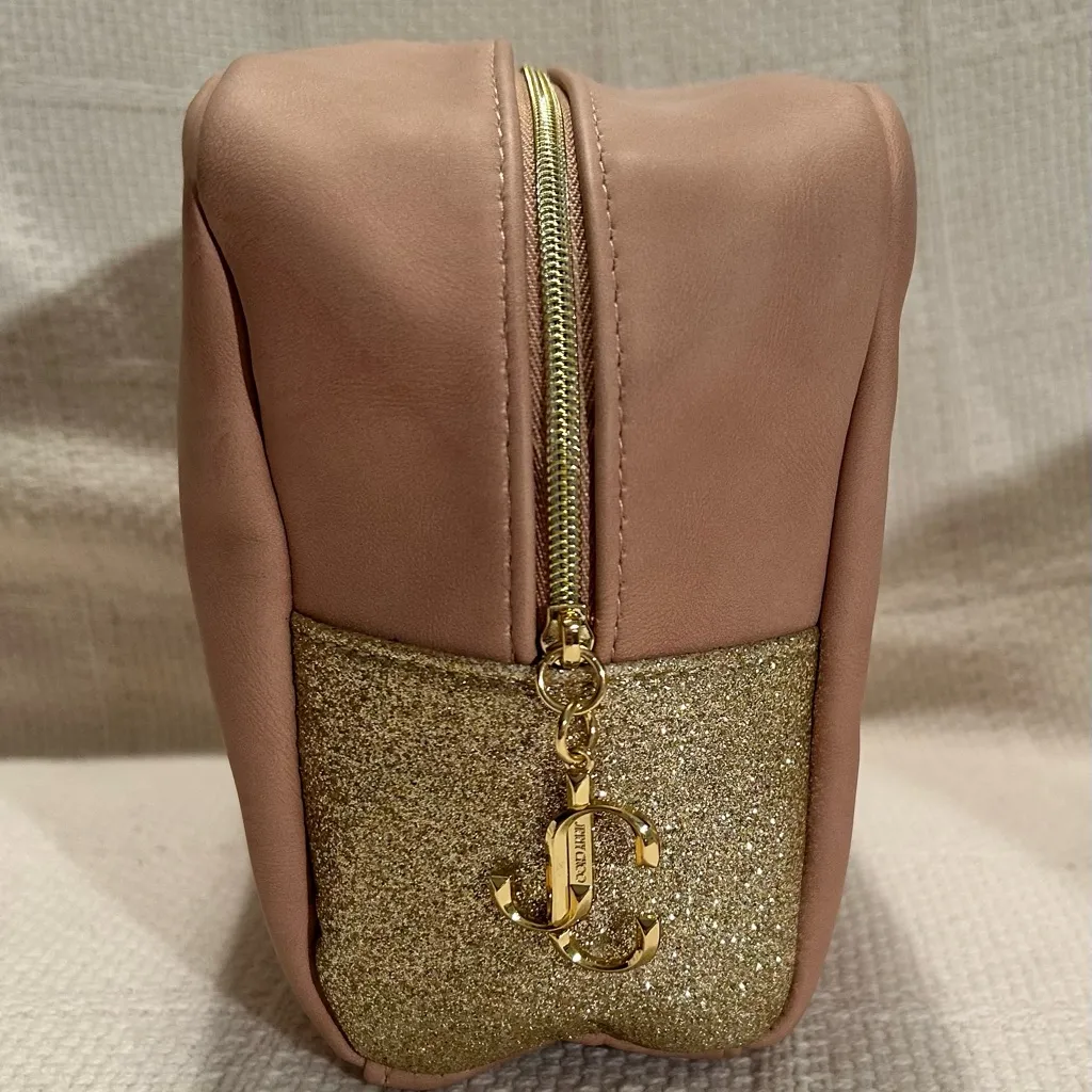 Jimmy Choo Parfums Blush Pink and Gold Glitter Makeup Travel Bag Zip Up Purse - Image 4