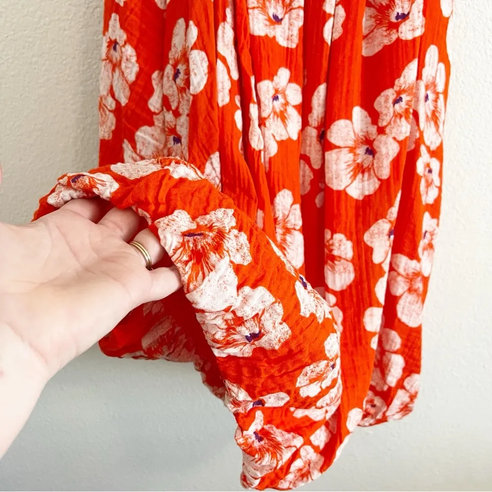 By Anthropologie Gauze Bubble Hem Red Floral Dress L - Image 4