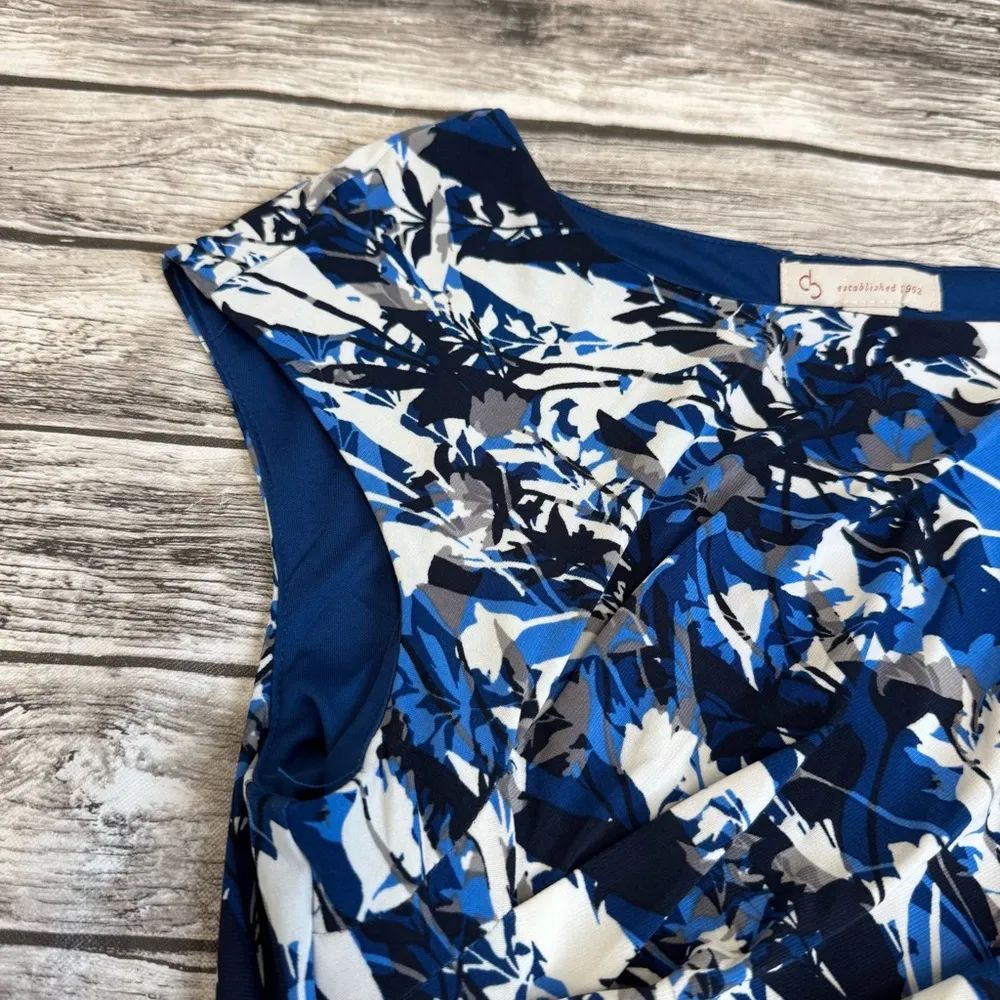 DB Dress Barn Womens Pleated Bodice Dress Blue White S SM Small Abstract Stretch - Image 4