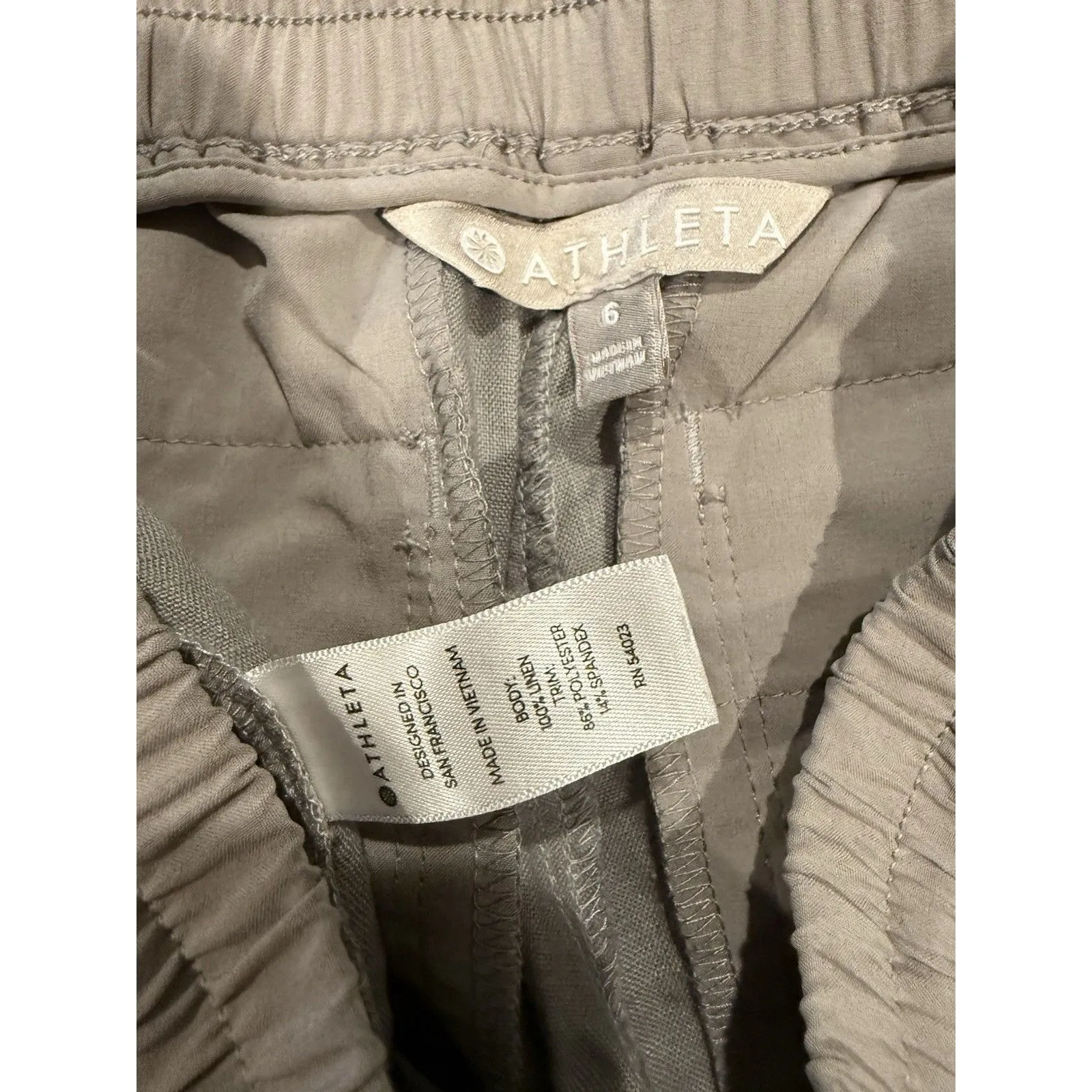 Athleta Pants Womens 6 Gray Elastic Waist 100% Linen Casual Lightweight Travel - Image 3